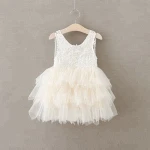 Hot Sale Crystal Flower Sleeveless Layers Lace Baby Girl Summer Dress