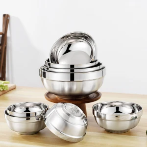 Hot Sale Heat Insulated Double Walled Serving Salad Mixing Bowls 304 Stainless Steel Rice Bowl