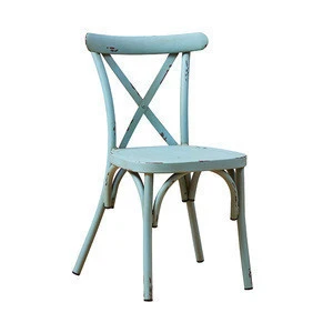 Hot sale high quality vintage stackable wooden like metal cross back x modern dining chair