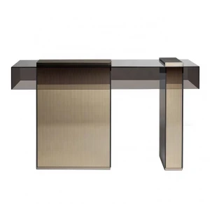 Hot Sale Modern Wall Decoration Living Room Table Tempered Glass Top Stainless Steel Console Table