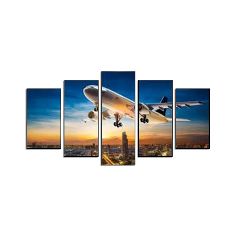 hot sell 5 panel painting wall art aircraft picture city painting cuadros HD spray prints decorations factory wholesale