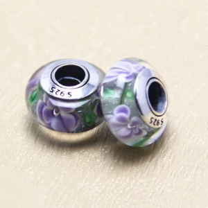 Hot selling 925 Sterling Silver Loose Round Murano Glass Bead For Jewelry Making