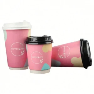 Hot Tea Eco Friendly Printed Disposable Coffee Paper Cups With Lid