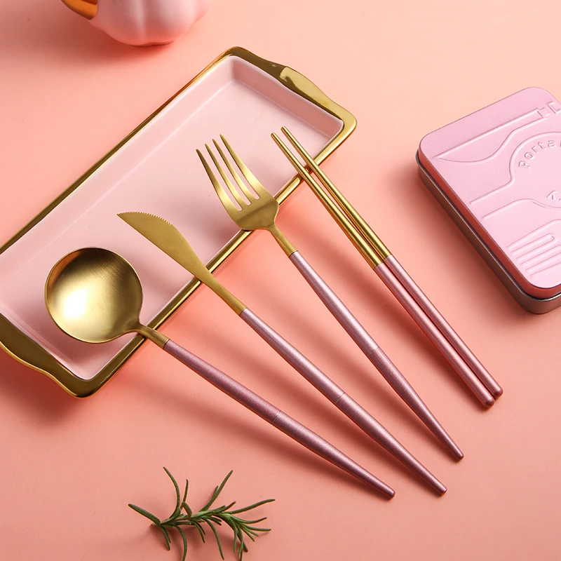 Innovative Pocket Size Cutlery Set Portuguese knife fork spoon chopsticks in a Case Flatware Set