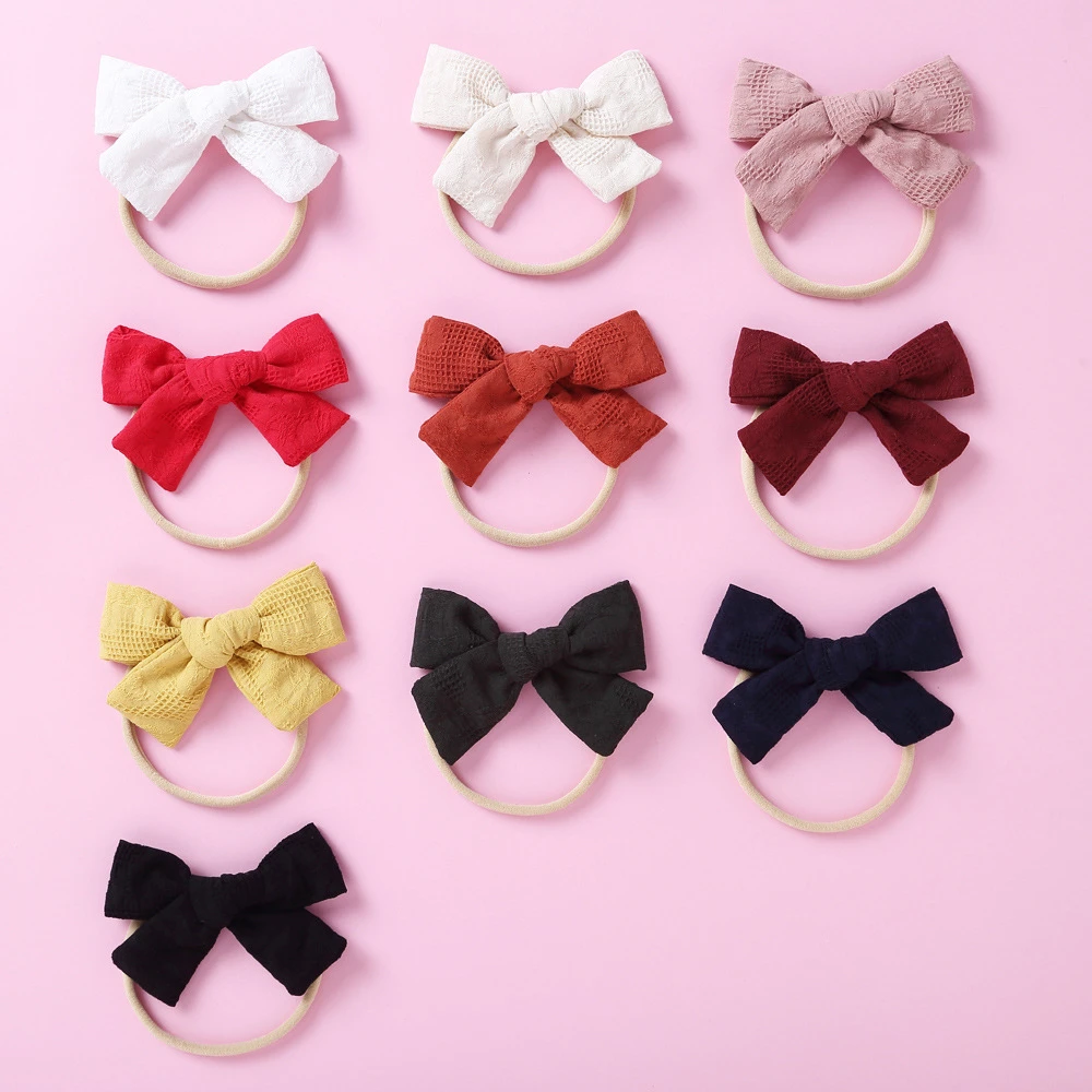 Ivy40514A Fancy Baby Nylon Headband Girls Cute Hair Accessories Cotton Fabric Girl Kids Solid Color Hair Bow
