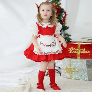 Kids casual floral embroidery vintage spanish dress summer Christmas baby girls dress