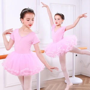 Kids Girl Ballet Dress Dance Dress Tutu Dresses For Girls Kids Children High Quality Short Sleeve Tulle Dance Wear Performance