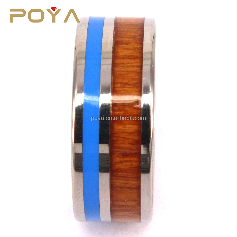 Koa Wood Ring And Blue Epoxy Inlay Tungsten Carbide Wedding Band Ring.8mm Mens Tungsten Wedding Ring,Comfort Fit