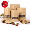 Kraft paper printed stand up pouches brown zipper bag with clear window for snacks meat seed