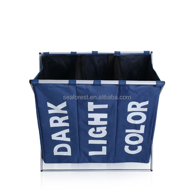 Large Luxury Foldable 3 Compartments Oxford Fabric Laundry Storage Basket
