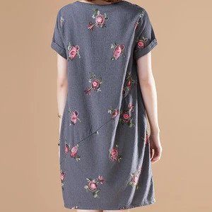 Lastest design Embroidery Floral Dress Women Summer plus size dress skirts short sleeve dress