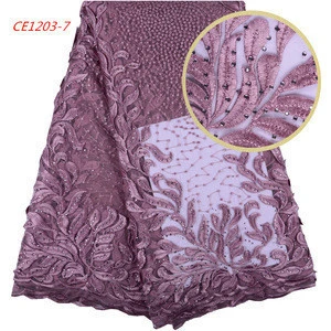 Latest 3D Lace Fabric Purple Lace With Stone Lace Fabric Market In Dubai 1478