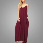 Latest Design Sleeveless Linen Maxi Dress Women Party Dresses V Neck Custom Evening Dress ladies