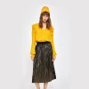 latest design vintage fashion korean gold high waist women long maxi knitted midi skirt