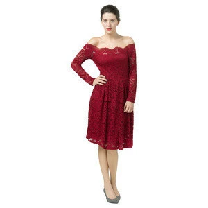Long Sleeve Floral Lace Cocktail Women Swing Dress