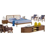 Luxury bedroom furniture king size bed material wooden frame simple nordic solid Wooden home hotel bed