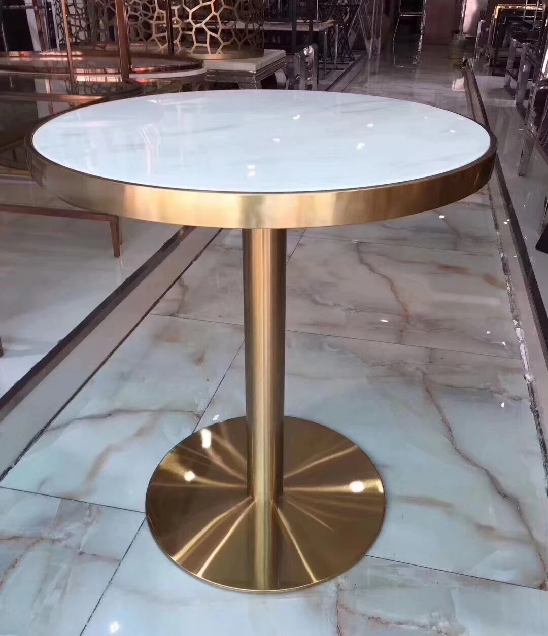 luxury design coffee table round marble top stainless steel leg living room center table metal high chat meeting table