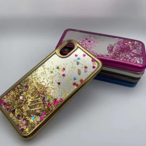 Luxury electroplate tpu liquid cell phone case with mirror inside with shiny bling bling liquid glitter quicksand phone case
