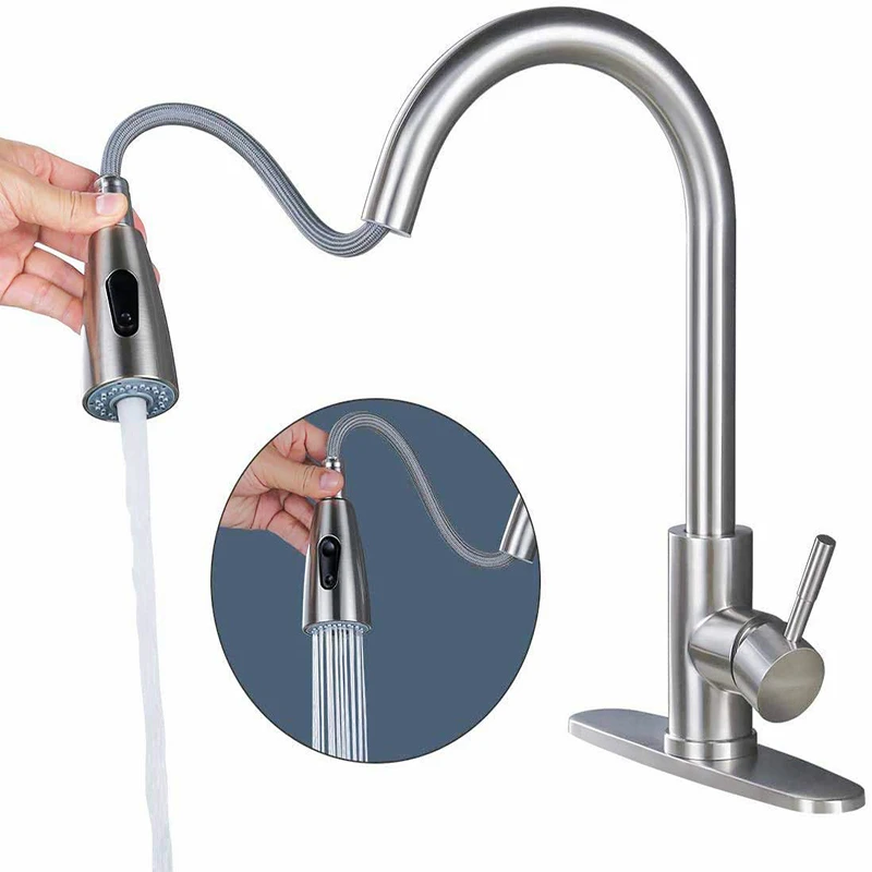 Luxury stainless steel pull out folding kitchen faucet tap