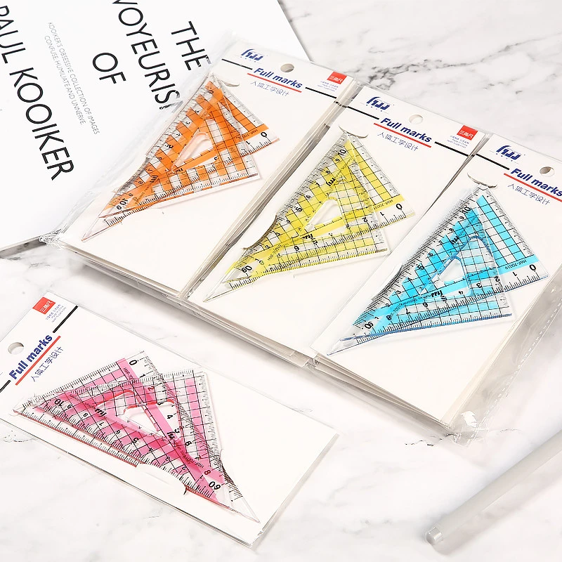 Made in China plastic set square transparent printing triangle ruler in the school tri scale ruler