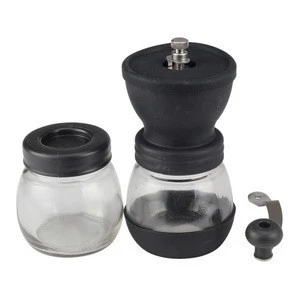 Manual Coffee Grinder with Conical Ceramic Burr-Hand Coffee Mill with Two Glass Jars, Adjustable Hand Brewing, Black