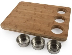 Manufacturer 100% Healthy Bamboo Cutting Board with 3 Pieces Stainless Steel Bowl Bamboo Pro Chef Butchers Block with Prep Bowl