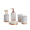 Marble effect 5pcs luxury ceramic bathroom accessories set with rose gold metal base