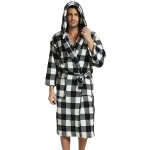 Mens Soft Plush Plaid Robe - Warm Flannel Hooded Bathrobe Pocket Belt Soft breathable custom printed