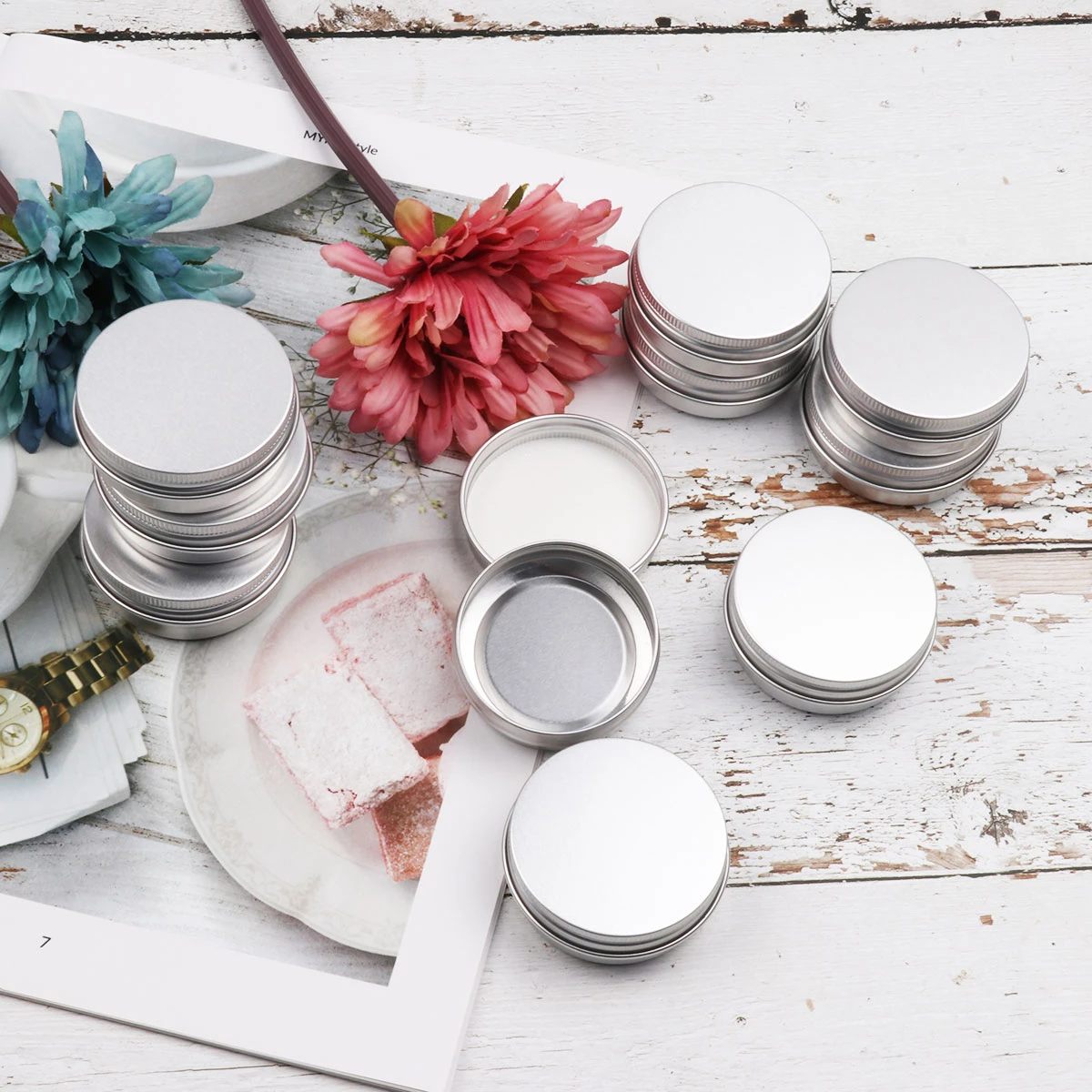 Metal Tin Cans Box Packaging Sealed Cans Round Aluminum Tin Storage Jar Containers Make Up Lip Balm Creams Lotion Candle