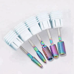 Misscheering Rainbow Tungsten Carbide Nail Drill Bit 3/32" Foot Cuticle Burr Bit For Manicure Nail Drill Accessories Gel Removal