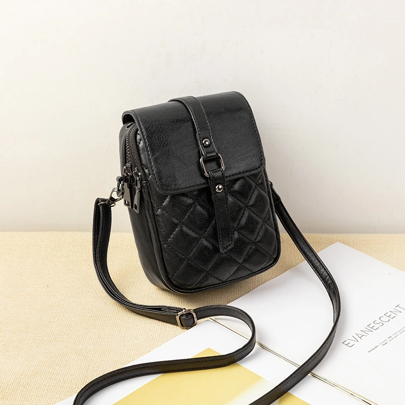 MIYIN Hot new product black female bag single shoulder messenger bag multi-layer zipper ladies mobile phone bag