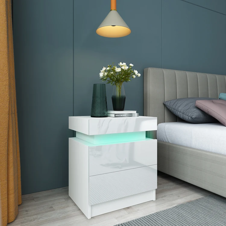 Modern Simple Bedside Table with LED  Colorful Lights Bedside cabinet
