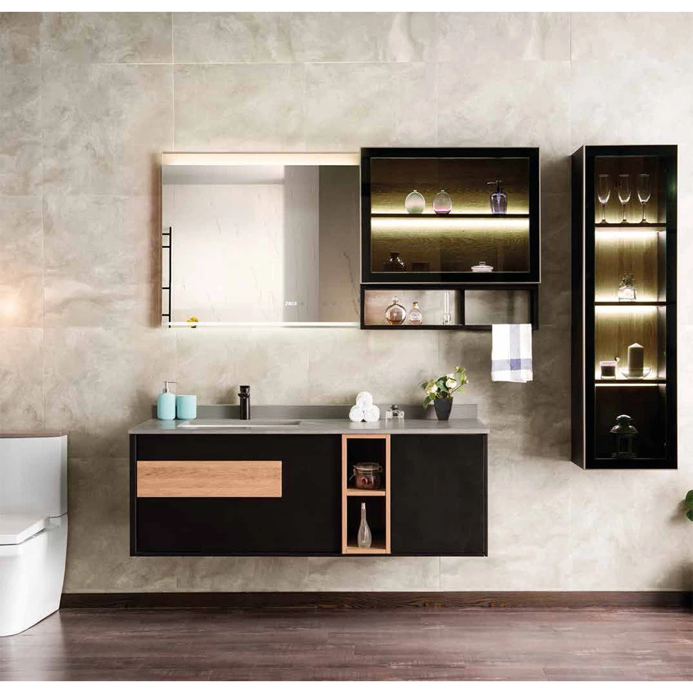 Modern Style Cheap Wall Mount Hung Vanity Mirror Veneer Bathroom Mirror Cabinet With LED Light