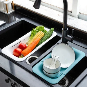 MONAZONE kitchen sink drain basket and retractable bowl and chopsticks rack fruit and vegetable dish tray shelf
