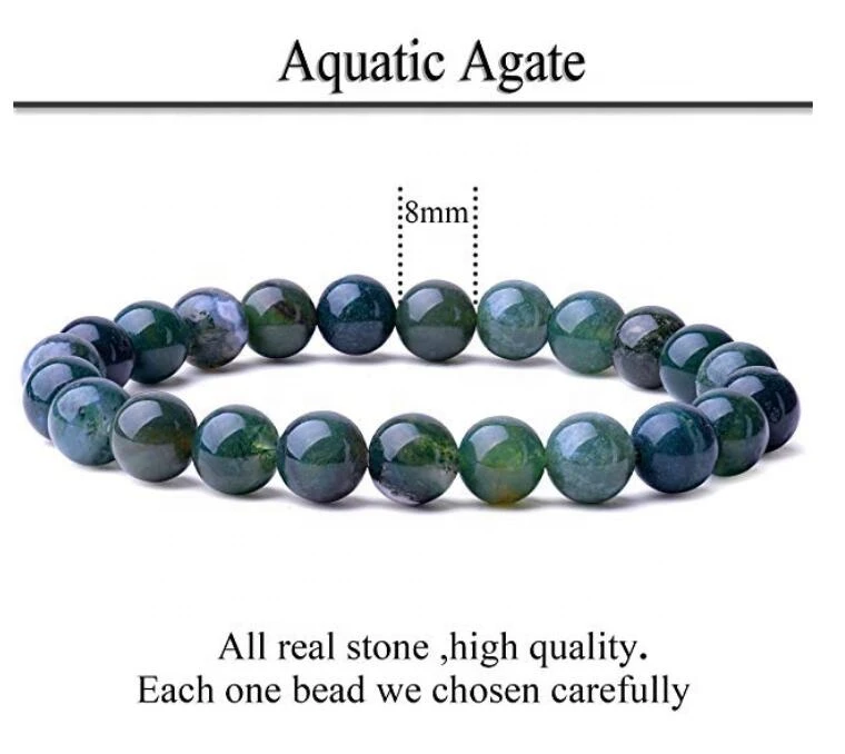 Natural 8mm Gorgeous Moss Agate Semi-Precious Gemstones Healing Crystal Stretch Beaded Bracelet Unisex