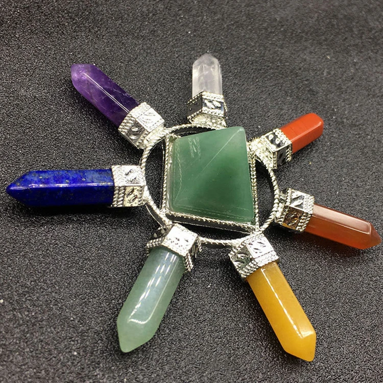 Natural Gemstone Crafts Chakra Stone Set Chakra Energy Generator 7 Color Pyramid Crystal Pendant