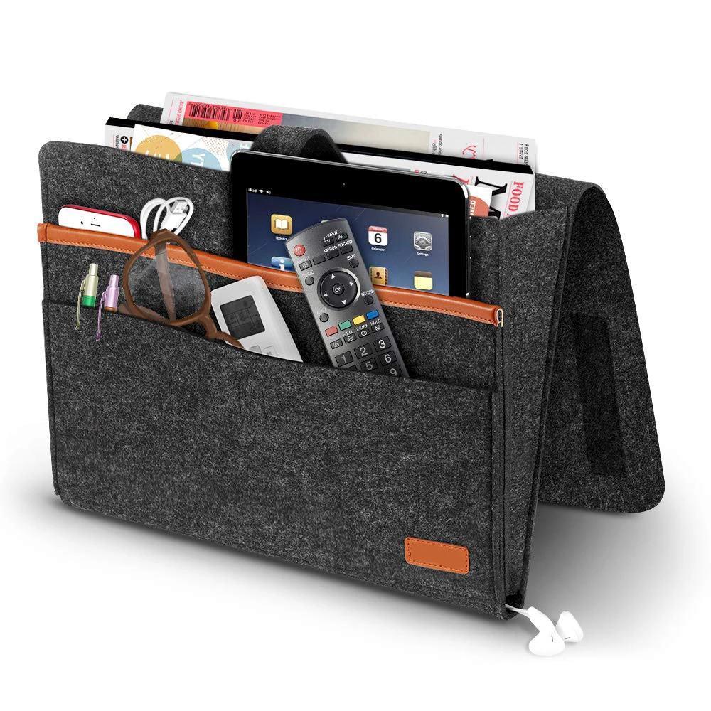 New Design Convenient Bed Sofa Desk Hanging Caddy Organizer Felt Bedside Storage Bag with Pockets