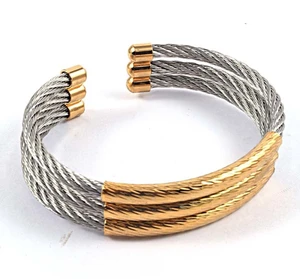 New Fashion Cable Wire Bracelets Jewelry 18K Gold Stainless Steel Twisted Multilayer Cable Cuff Bracelets