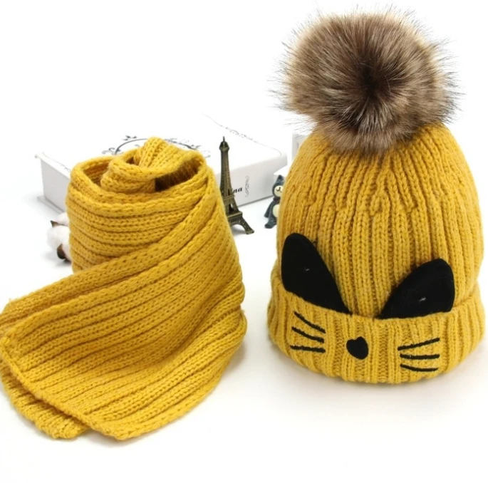 New style winter cat  Baby Hat  and scarf  set