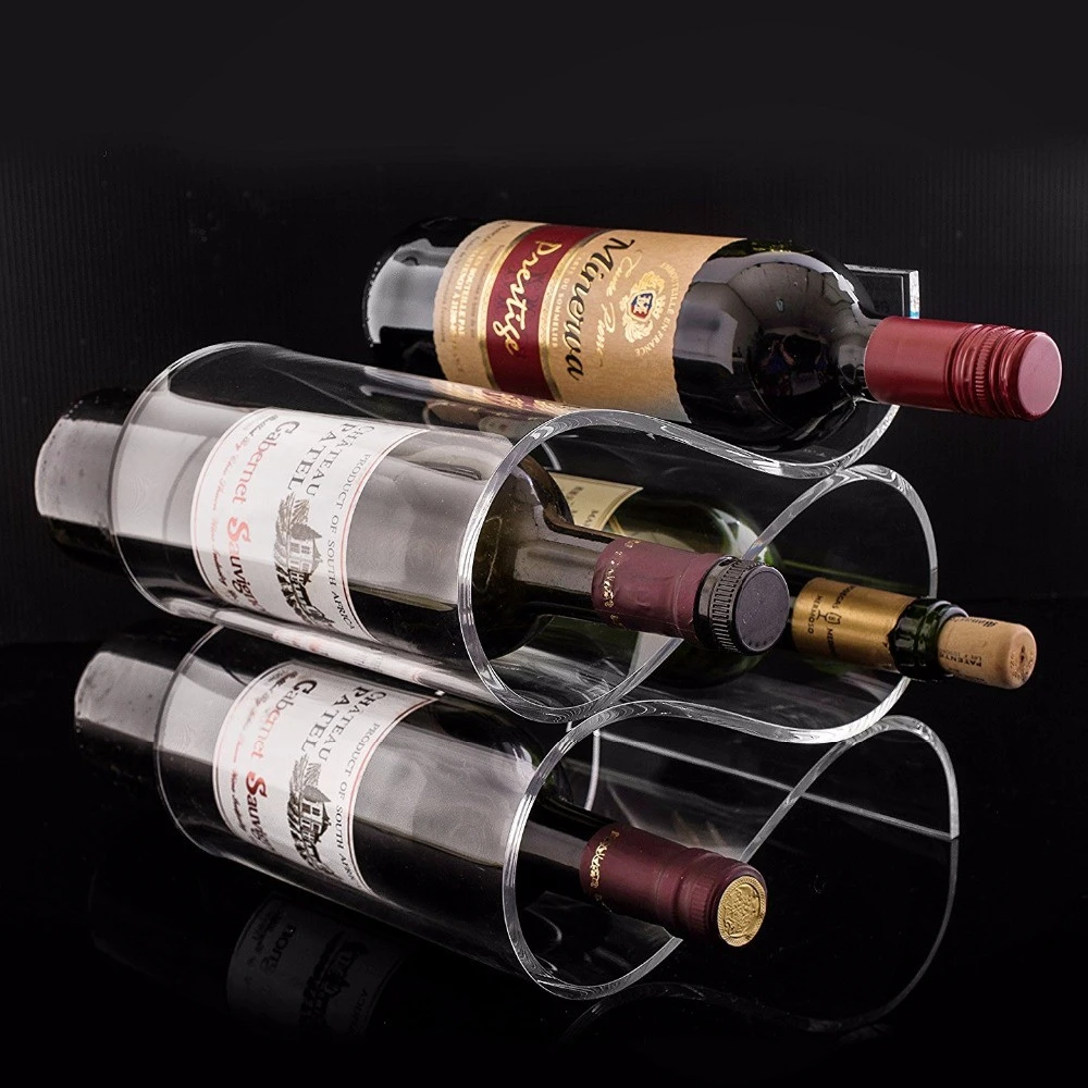 New Type Premium Clear Acrylic Wave Design Countertop Wine Bottle Holder Rack With Competitive Price
