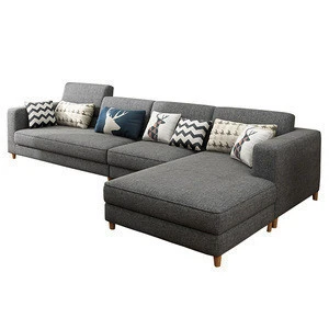 Nordic style l shaped wood frame sofa set designs fabric couch living room sofa