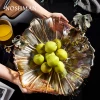 NOSHMAN Luxury Enamel Glass Fruit Vegatable Tray Metal Plate Set Charger Plates Wedding Decoration Plate
