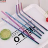 O-118 10pcs/Set 215*6mm Stainless Steel Bent Straight Straws With Cleaning Brushes Bar Accessories Rainbow Drinking Straws Set