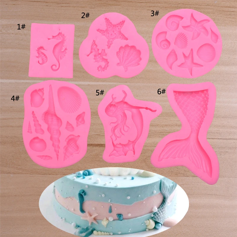 Ocean 6-Piece Set Of Conch And Starfish Fondant Silicone Mold DIY Baking Cake Decoration Tool Kitchen Accessories