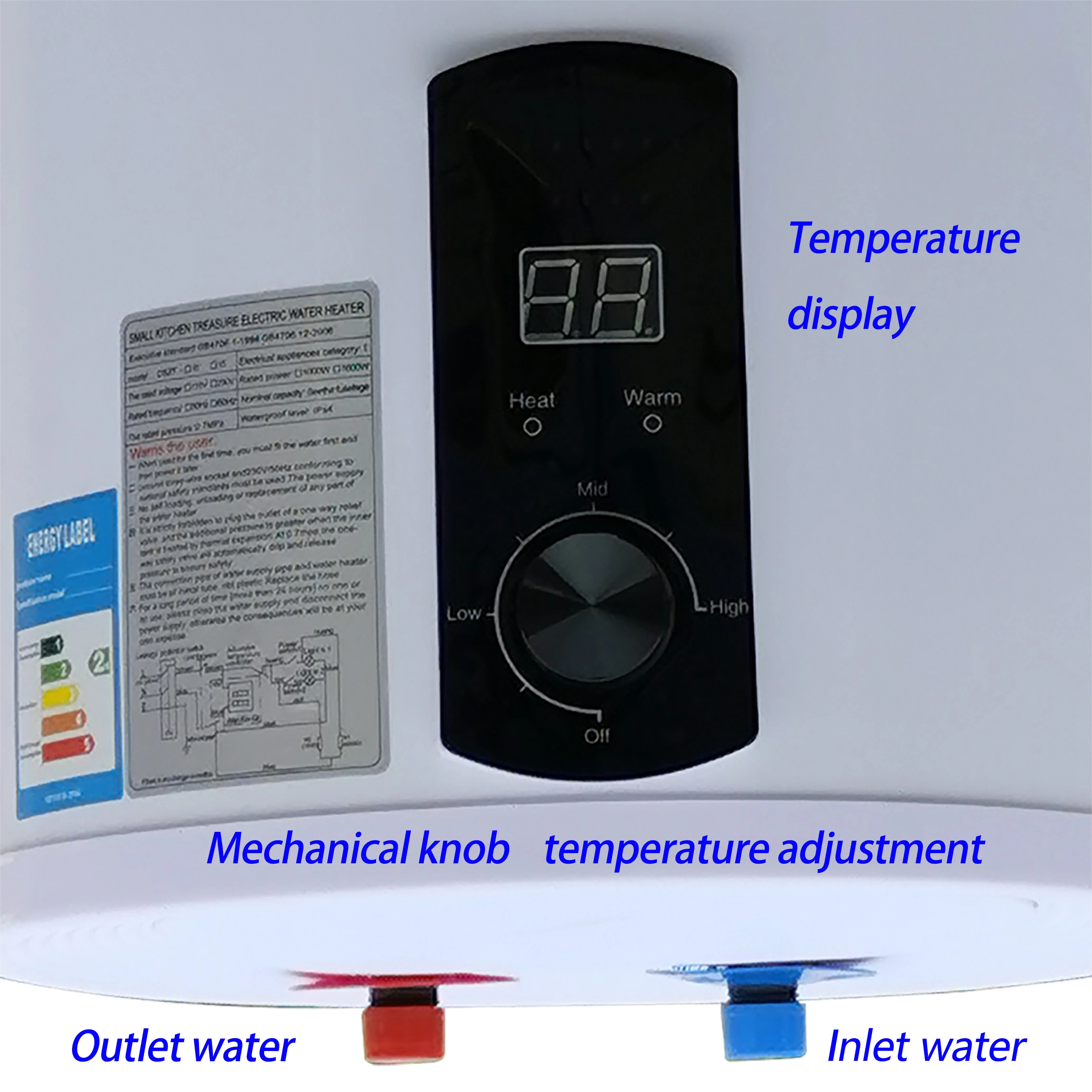 OEM Electric water heater mechanical for shower Enamel inner tank LED Temperature Display