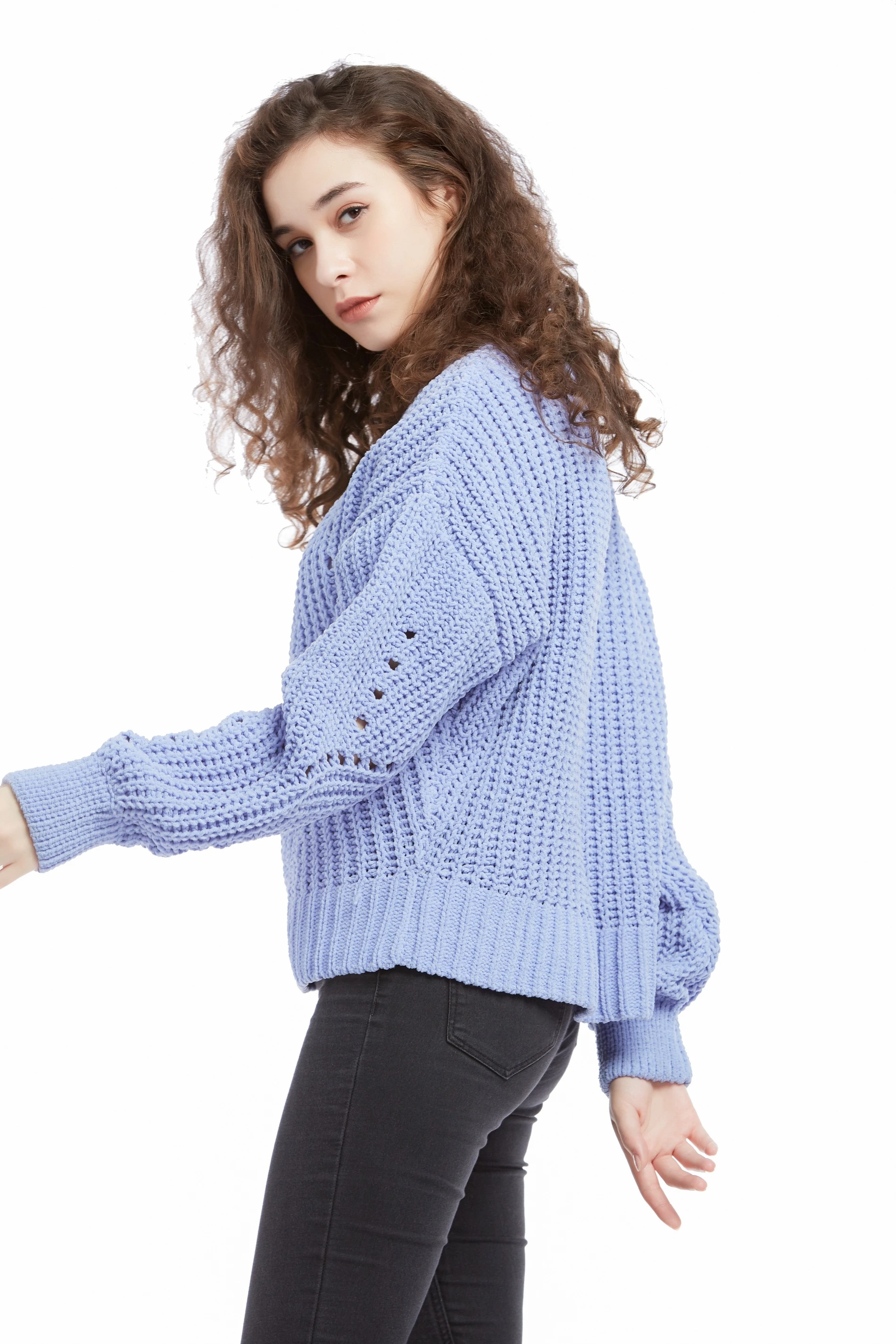 OEM Women Comfy Long Sleeve Knitwear Hollow Out Sweater Pullover