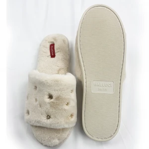 Open Toe Soft Warm Fluffy Faux Fur Indoor Home Winter Slippers for Women