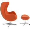 Orange Wool Fabric Egg Chair with Tilt-Lock Mechanism and Ottoman