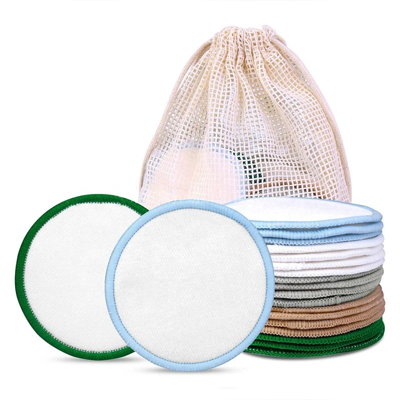Organic Cosmetic Bamboo Charcaol Makeup Eco Friendly Exfoliating Reusable Makeup Remover Cotton Face Pads