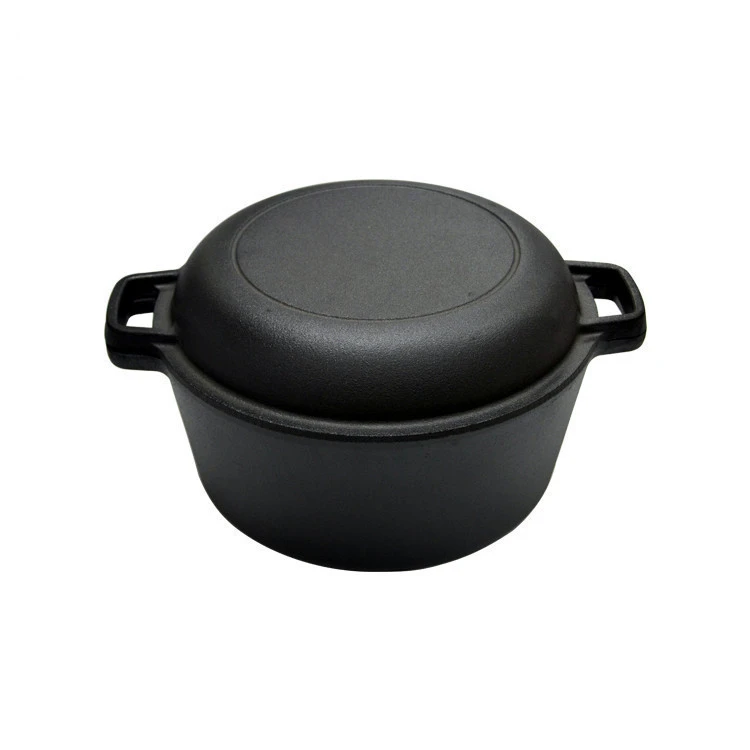 Outdoor cookware pot pre-seasoned cast iron double dutch oven with dual handles